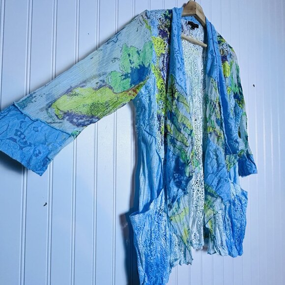 Alberto Makali Art To Wear Cardigan Womens Sz XL Sweater multi shirt Pockets - Picture 4 of 10